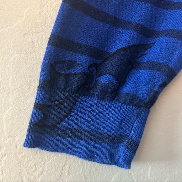 Ann Taylor blue and black striped bow print cardigan sweater size medium - Picture 7 of 16